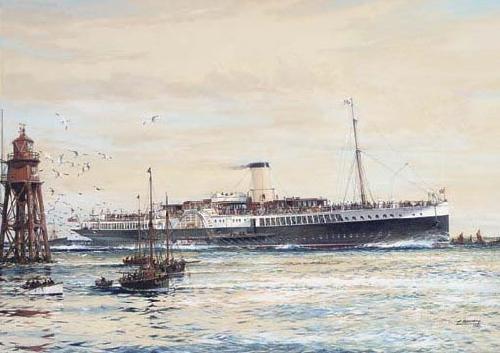 Jack Spurling The paddle steamer Crested Eagle running down the Thames Estuary, her deck crowded with passengers oil painting image